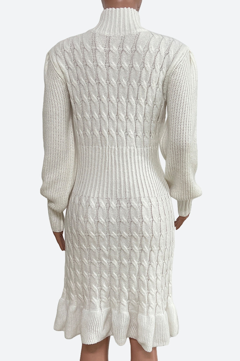 Ruffled Knitted Turtleneck Dresses