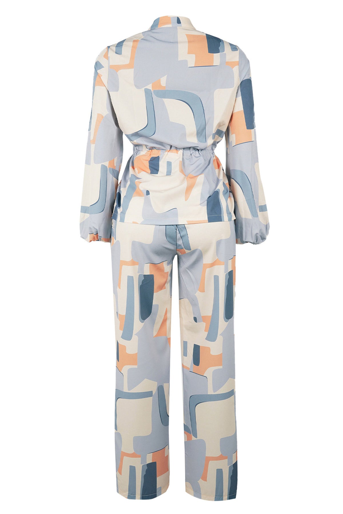 Printed Stand Collar Drawstring Waist 2-Piece Set