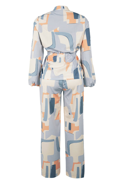 Printed Stand Collar Drawstring Waist 2-Piece Set