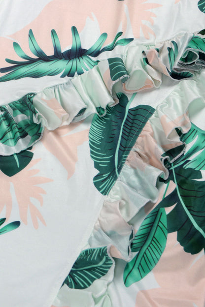 Long Strapless Dress With Slits and Tropical Print