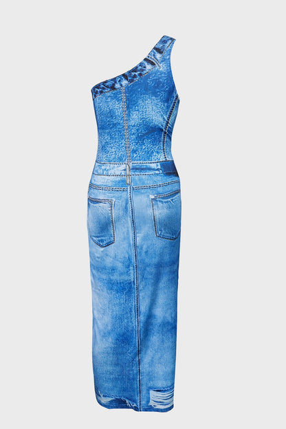 Denim Print Midi Dress