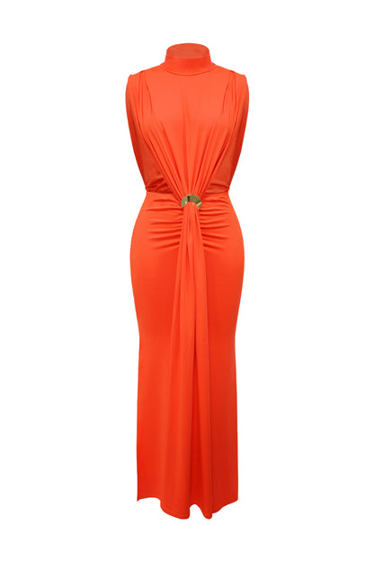 Mock Neck Cutout Ruched Maxi Dress