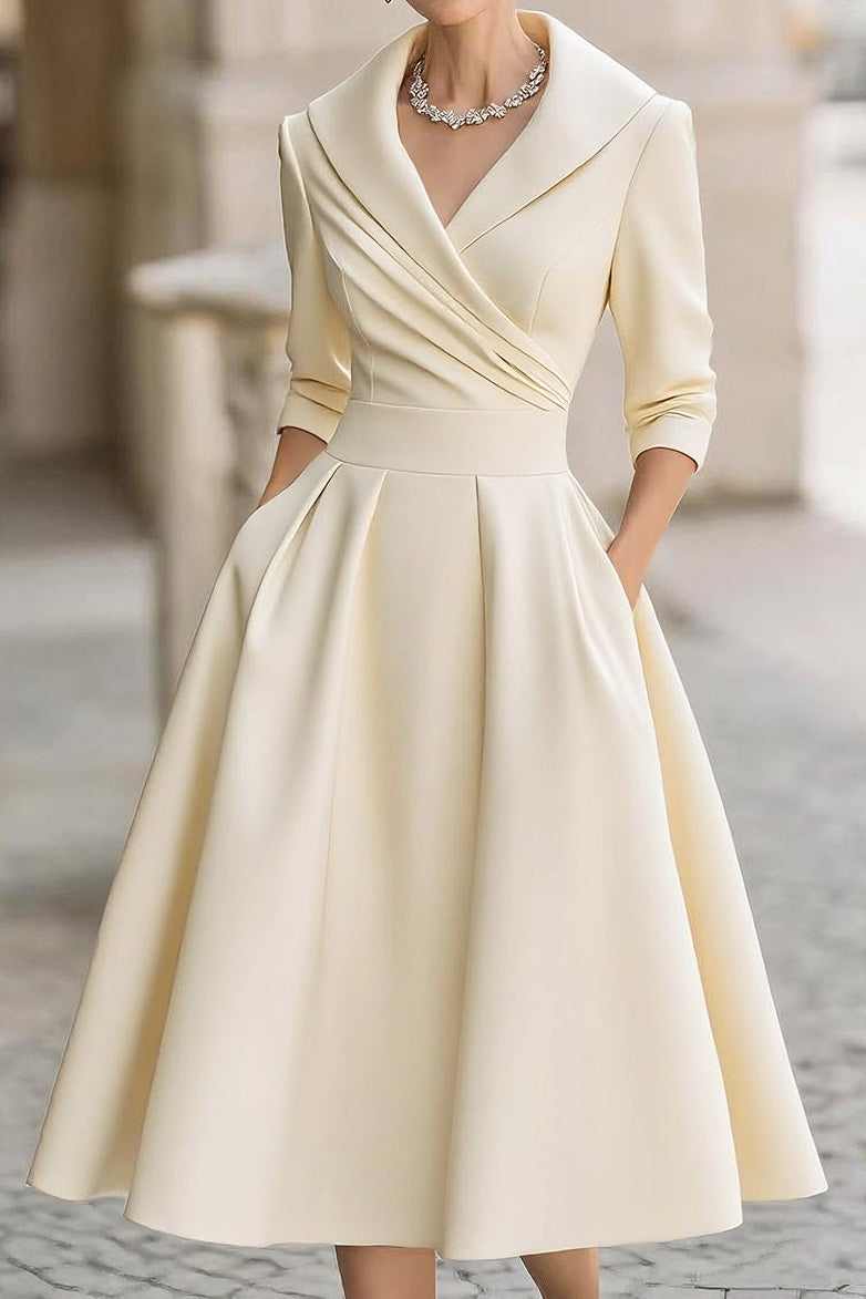 Solid Long Sleeve Waisted Midi Dress