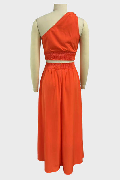 Slash Shoulder Slit Sleeveless 2 Piece Set