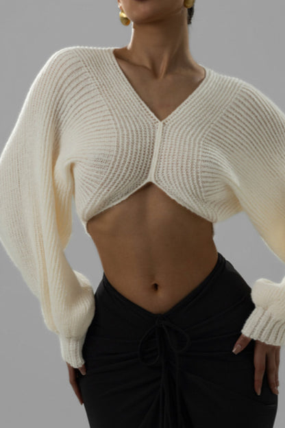 Knit V-Neck Long-Sleeve Top