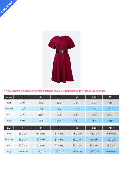 Bell Sleeve Solid Color Belt Dress