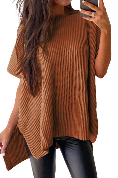 Short Sleeve Side Slit Oversized Sweater