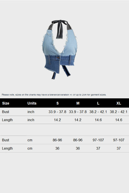 Frayed Tie Halter Denim Vest
