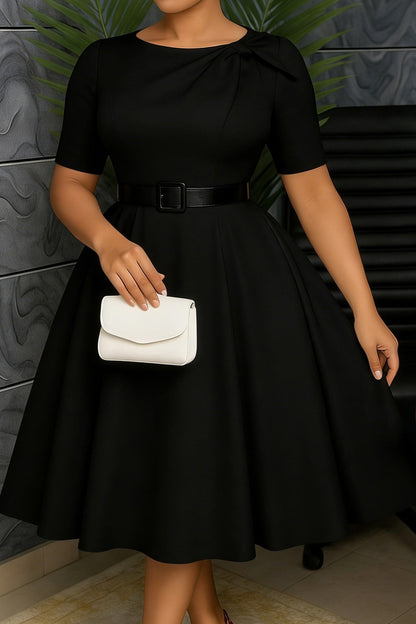 Elegant Bow Accent A-Line Midi Dress
