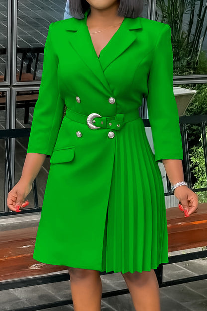 Pleated Patchwork Midi Blazer Dress