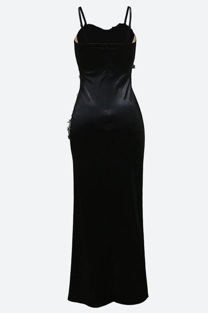 Beading Applique High Slit Sequin Dress
