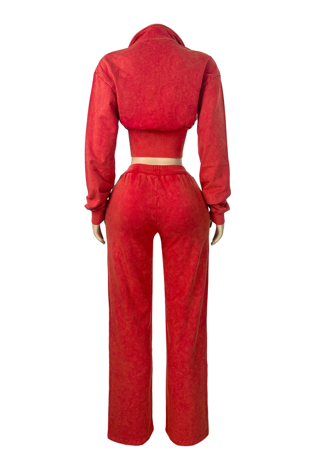 Washed Cropped Zip Jacket Wide Leg Pants Set