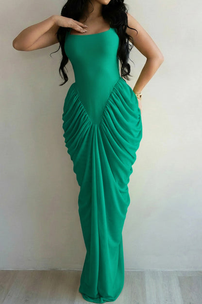 Draped V-Waist Chiffon Maxi Dress