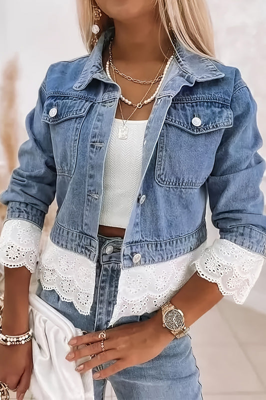 Lace Stitching Fashion Denim Jacket