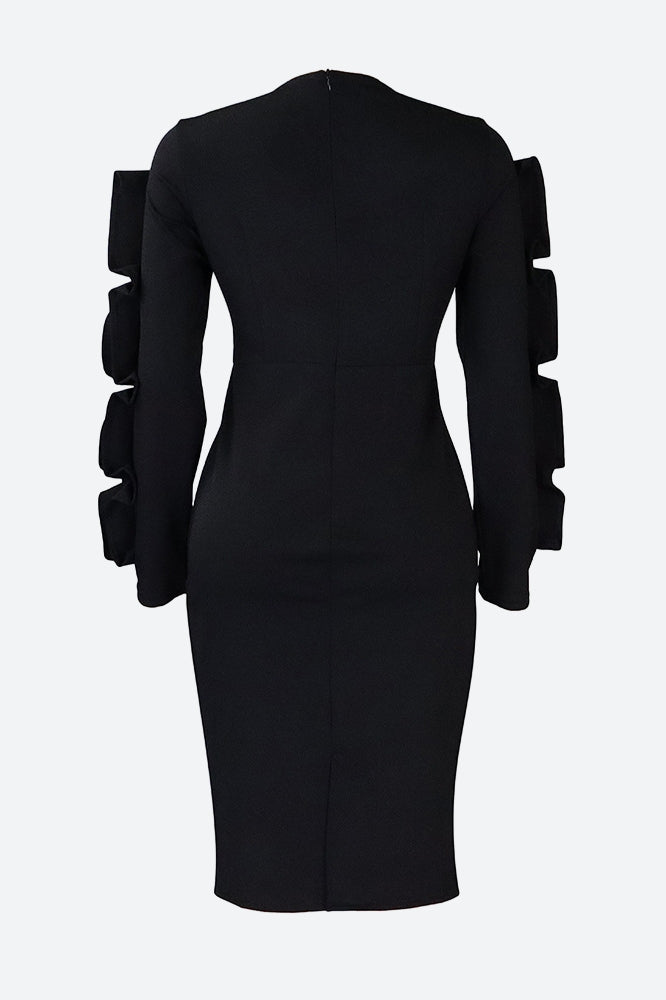 Ruffle Hem Solid Color Bodycon Dress