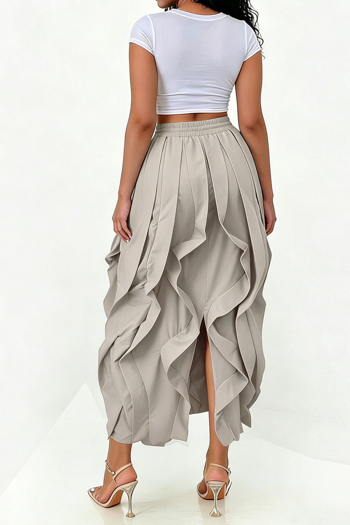 Cascading Ruffle Midi Skirt