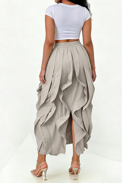 Cascading Ruffle Midi Skirt