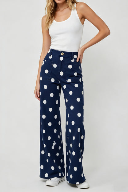 Polka Dot High Rise Wide Leg Jeans