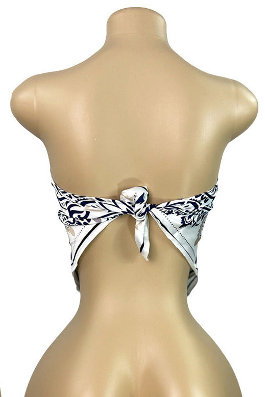 Printed Strapless Scarf Top with Tie Back