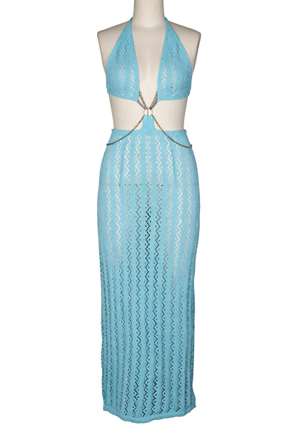 Chain-Linked Cutout Halter Crochet Maxi Dress