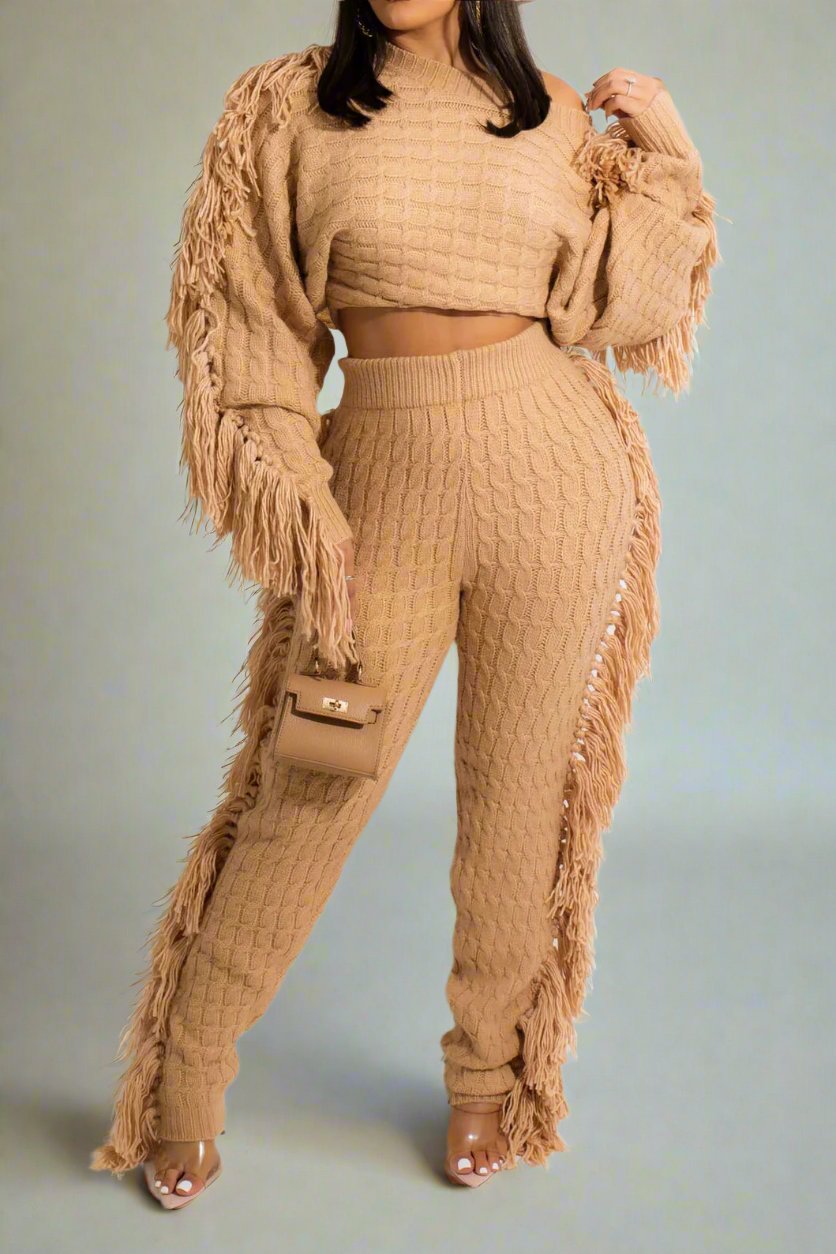 Knit Fringe Pants Set
