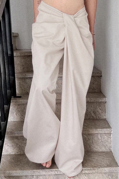 Solid Knot Low Waist Wide Leg Pants