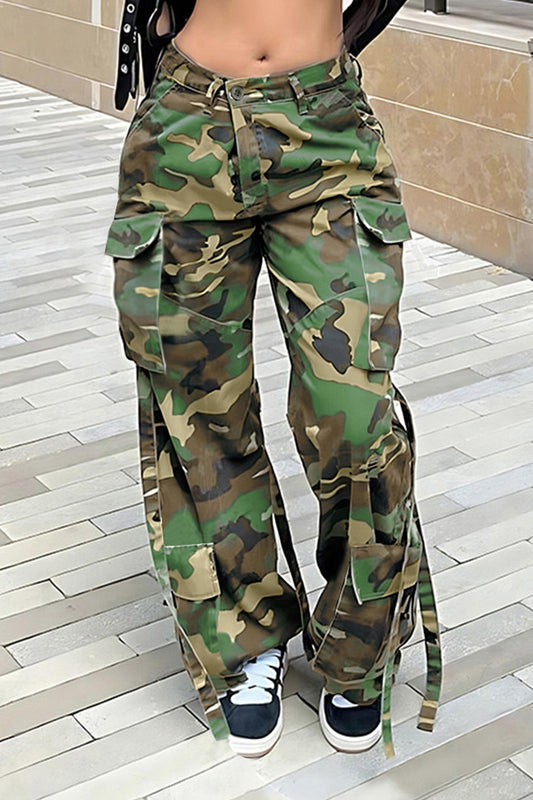 Camo Multi Pocket Straight Cargo Pants