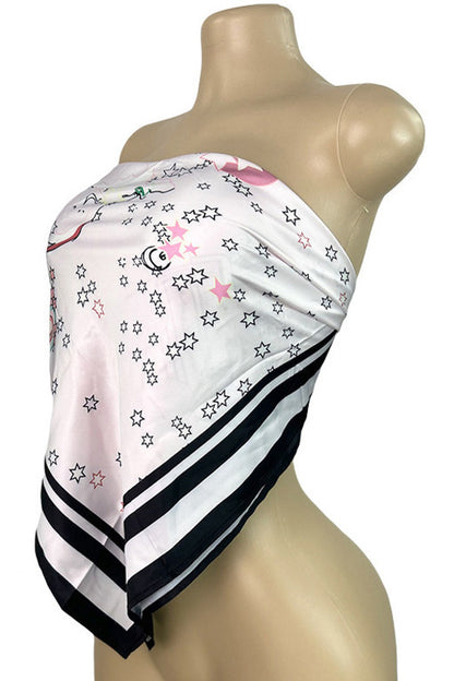 Printed Strapless Scarf Top with Tie Back