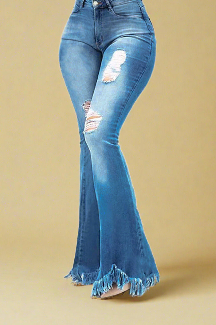 Stretch Ripped Wide Leg Jeans