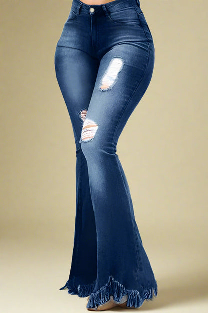 Stretch Ripped Wide Leg Jeans