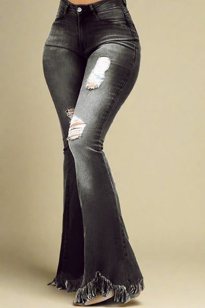 Stretch Ripped Wide Leg Jeans
