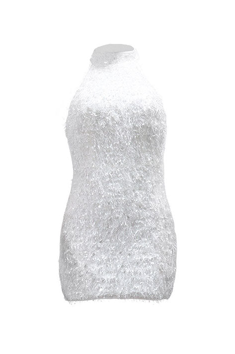 Sequin Embellished Textured Halter Mini Dress