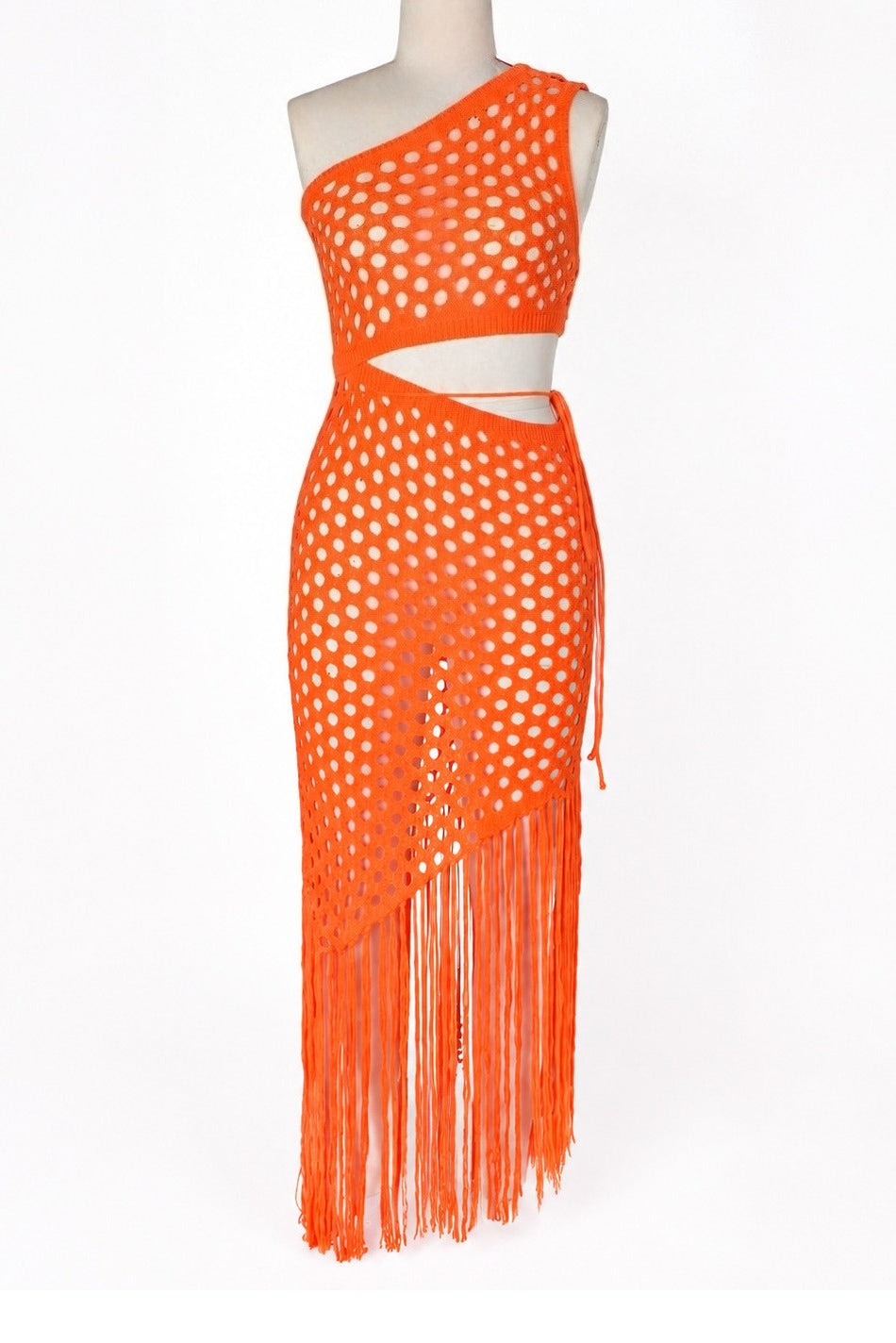 One-Shoulder Crochet Cutout Maxi Dress