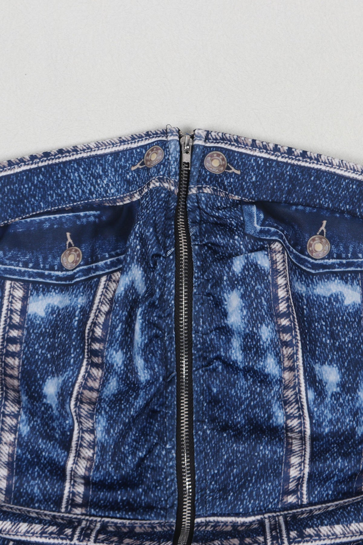 Denim Print Strapless Wide Leg Jumpsuit