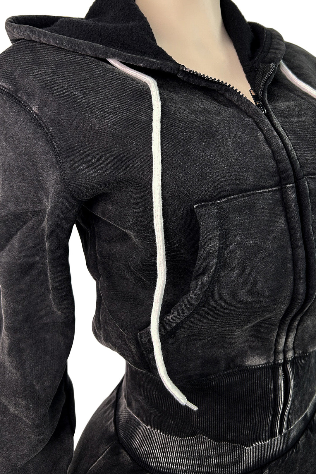 Mineral Wash Zip Hoodie & Shorts Set