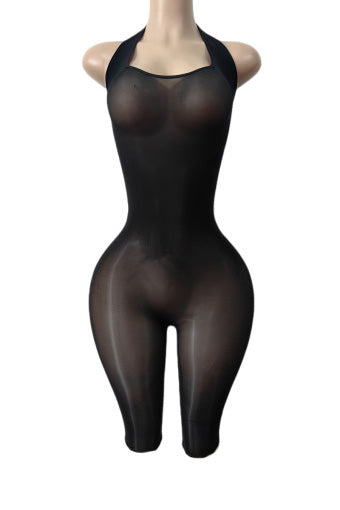 Backless Halter Bodycon Biker Romper