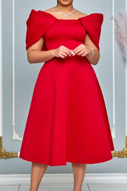 Off-Shoulder Ruffle Fit & Flare Midi Dress