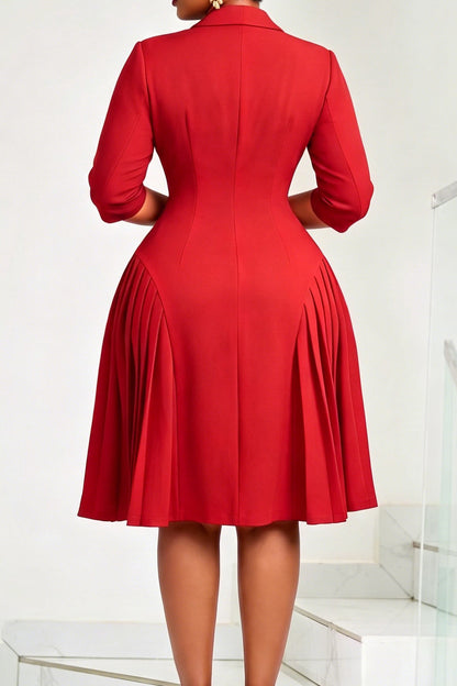 Pleated Button Front Blazer Midi Dress