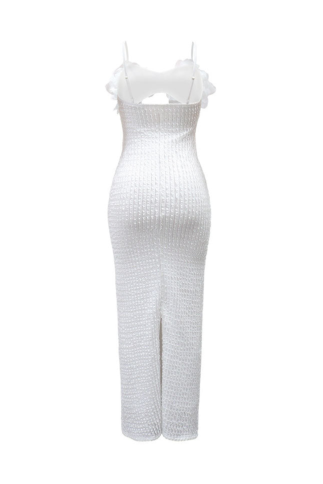 3D Floral Applique Cutout Textured Maxi Dress