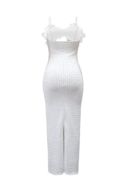 3D Floral Applique Cutout Textured Maxi Dress