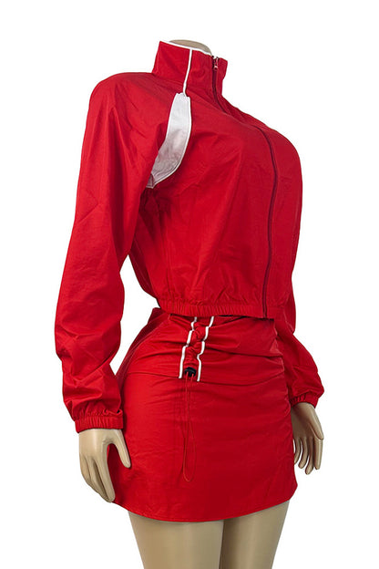 Contrast Panel Windbreaker & Skirt Set