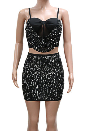 Rhinstone Mini Skirt Set