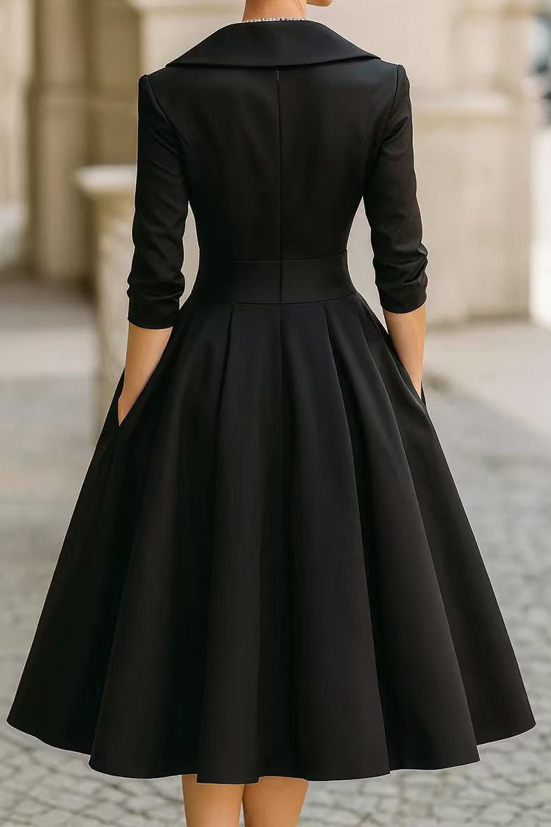 Solid Long Sleeve Waisted Midi Dress