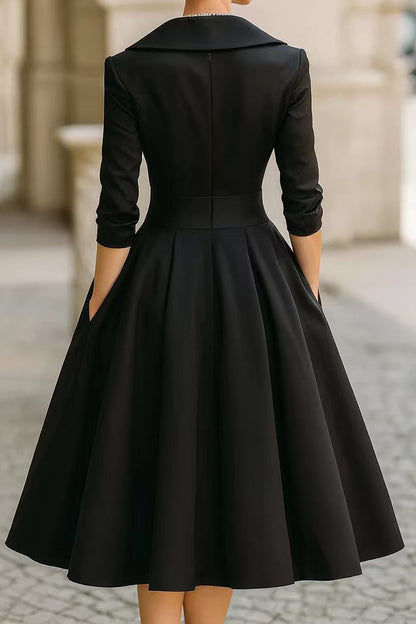 Solid Long Sleeve Waisted Midi Dress
