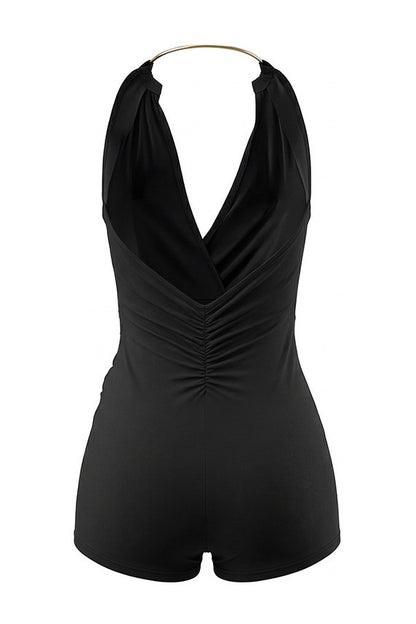 Plunge Halter Wrap Bodycon Romper