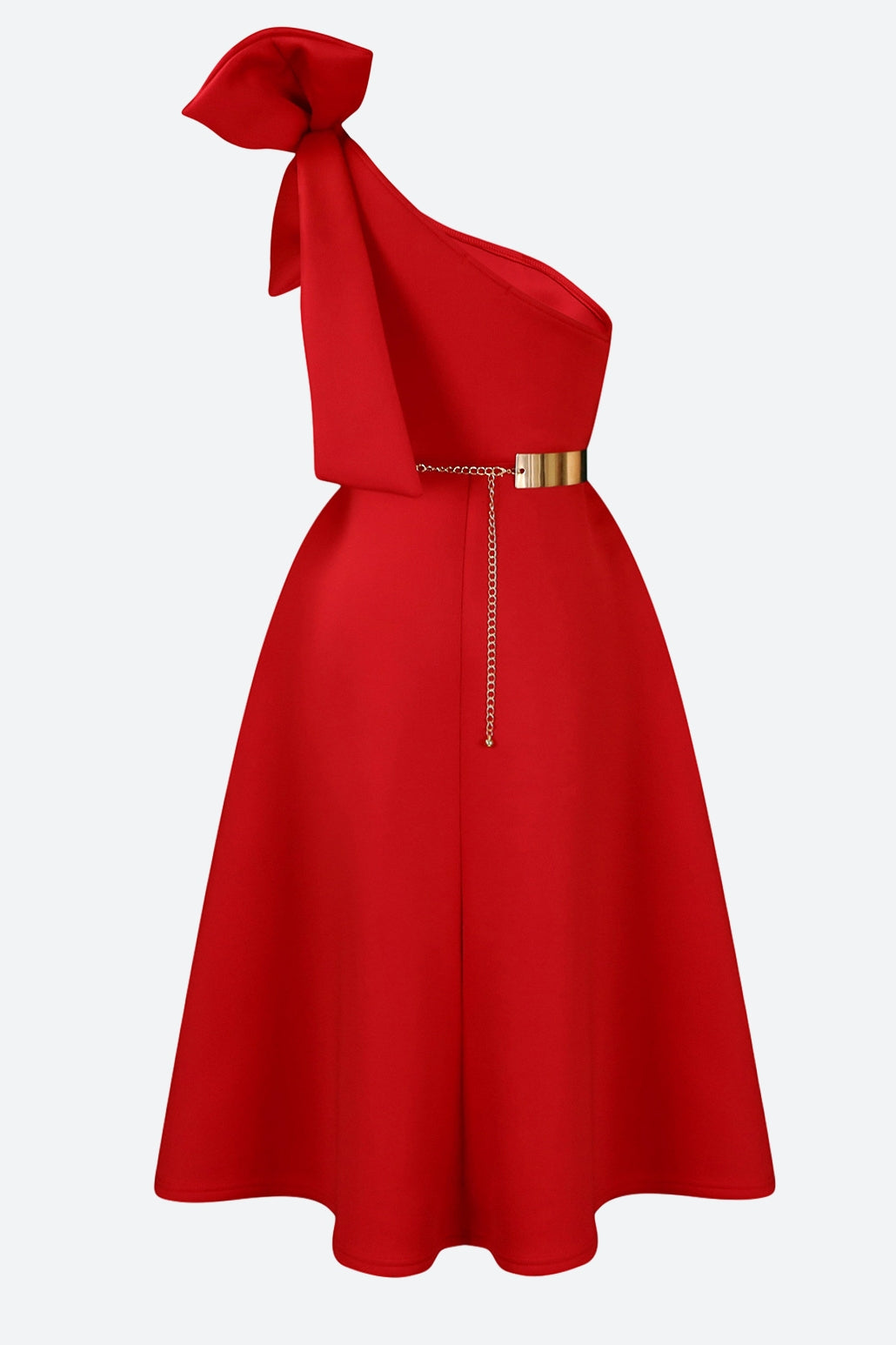 Single Shoulder Bow Detail Flare Midi Dress