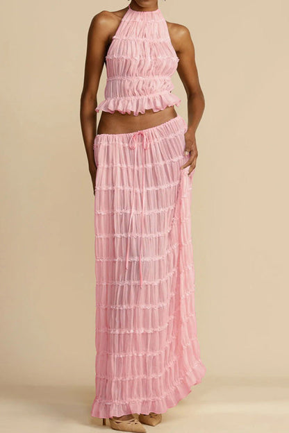 Summer Backless Ruched Dress Set