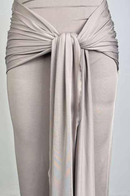 Draped Knot-Front Ruched Maxi Dress