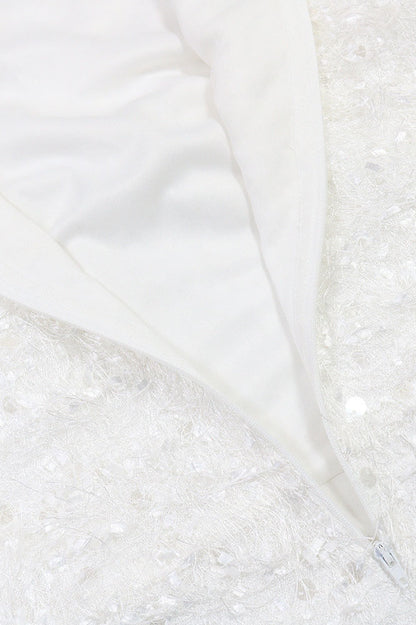 Sequin Embellished Textured Halter Mini Dress