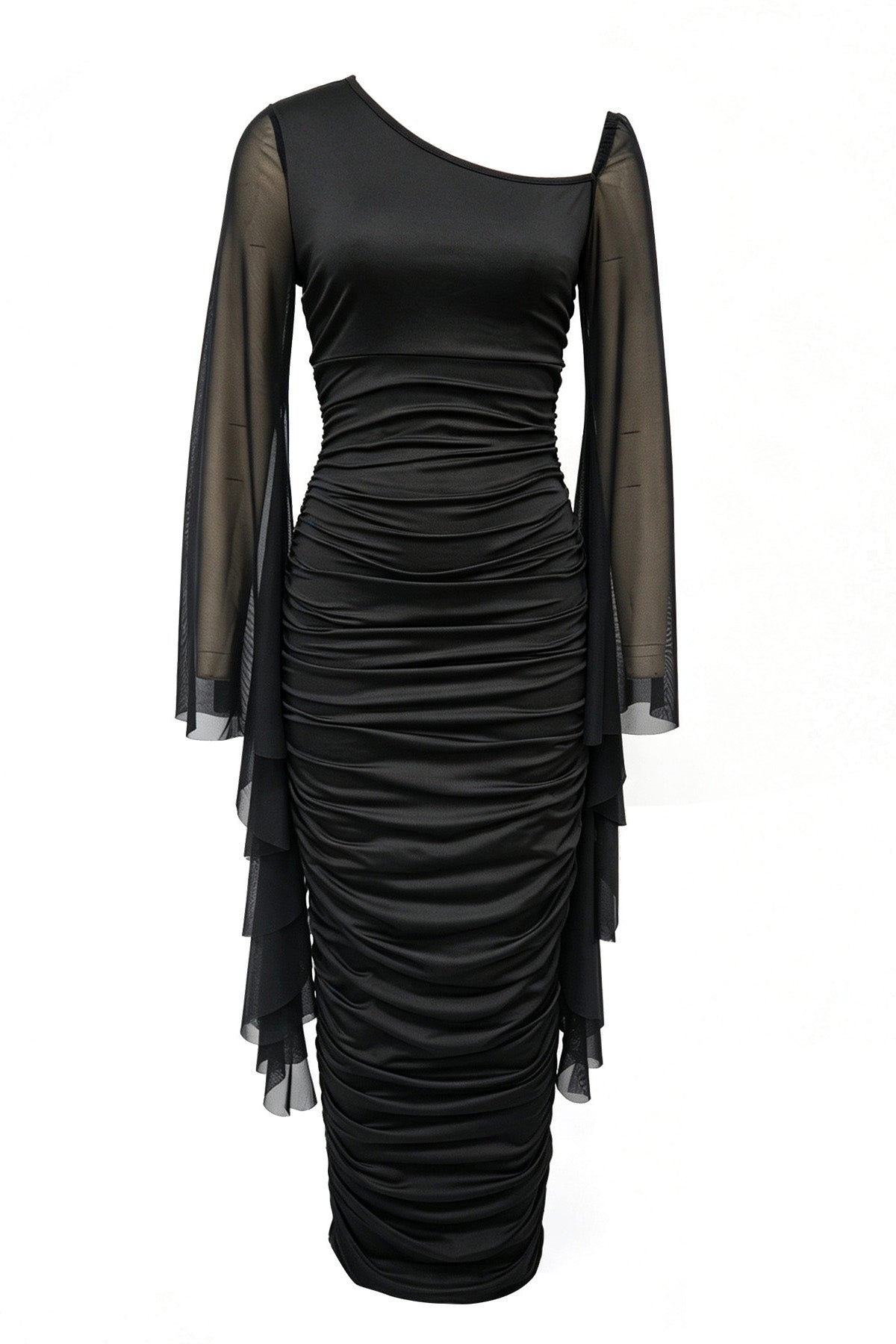 Ruched One-Shoulder Maxi Dress
